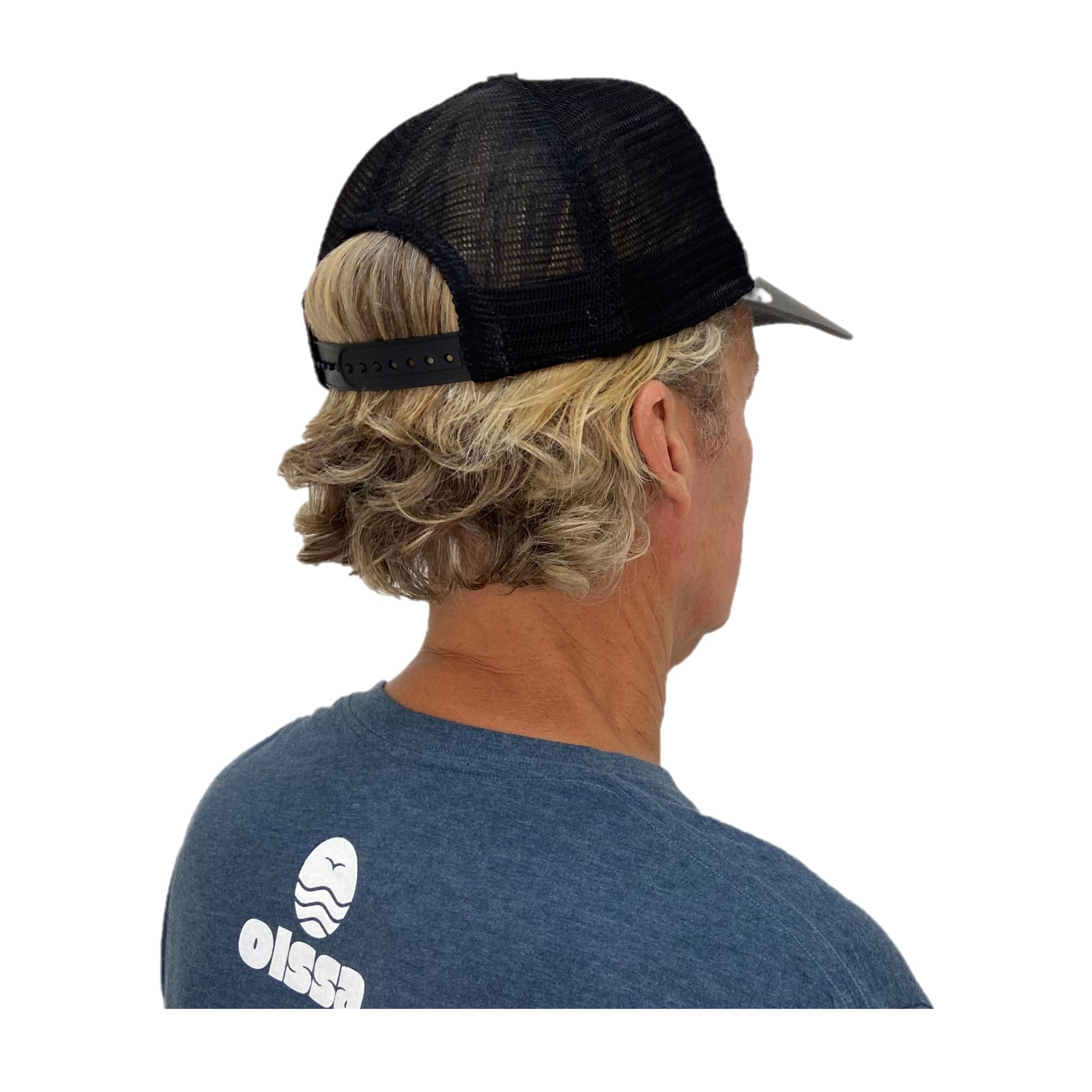 Charcoal gray front and black mesh back