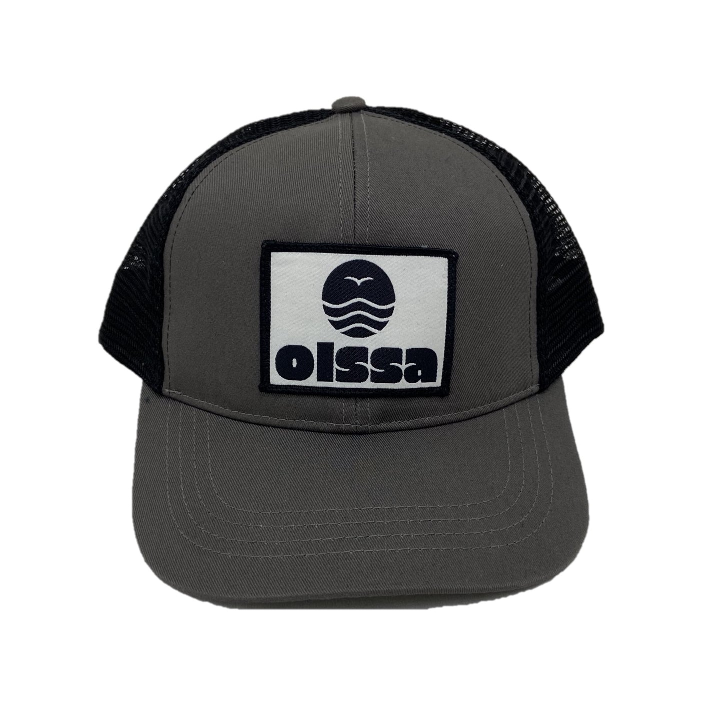 Charcoal gray front and black mesh back